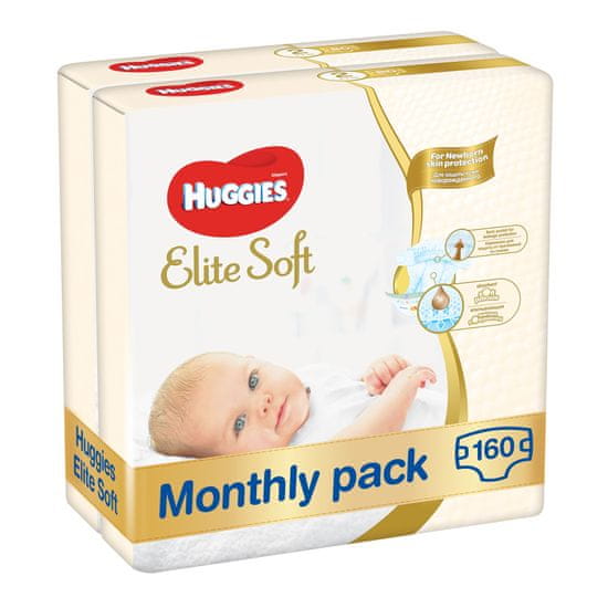 Huggies Elite Soft 2 Newborn (4-6 kg) 160 ks (2x80 ks) - Mesačné balenie