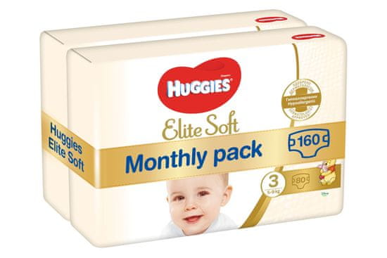 Huggies Elite Soft 3 (5-9 kg) 160 ks (2x80 ks) - Mesačné balenie