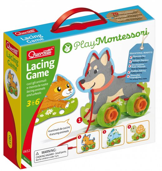 Quercetti Lacing Game lacing animals & wheels - šnurovacie zvieratká s kolieskami