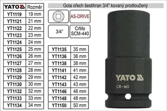 YATO Gola orech šesťhran 3/4&quot; kovaný predĺžený 50mm