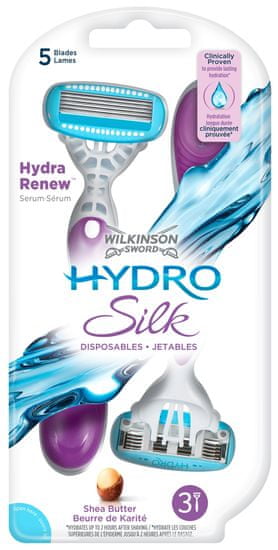 Wilkinson Sword Hydro Silk 3 ks jednorázový holiaci strojček s 5 čepieľkami