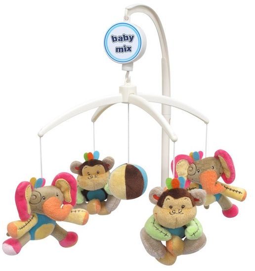 Baby Mix plyšový kolotoč nad postieľku - Slony a opice