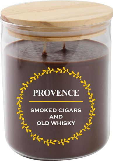 PROVENCE Sviečka v skle s viečkom 1000 g Cigary a whiskey, 3 knôty