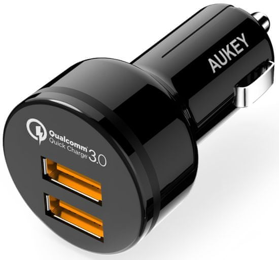 Aukey Rýchlonabíjacia duálna autonabíjačka s konektormi 2 × QuickCharge USB 3.0 / 36 W LLTS65484 - čierna