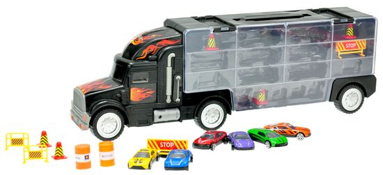 Mikro hračky Kamión s úložným priestorom, 48 cm + 6 ks áut 7 cm, kov a doplnky