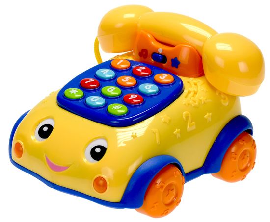 Mikro hračky Telefónik 16 cm náučný žlto-modrý 2 funkcie na batérie so svetlom a zvukom