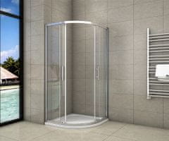 H K Štvrťkruhový sprchovací kút SYMPHONY S4 80 × 80 cm s dvojdielnymi posuvnými dverami vrátane sprchovej vaničky z liateho mramoru