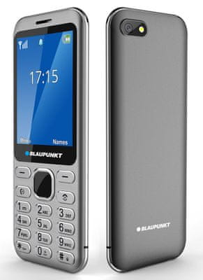 Blaupunkt FM 02, tlačidlový telefón, kovový, atraktívny dizajn, dlhá výdrž, jednoduché ovládanie, lacný dostupný telefón, FM rádio, veľký displej