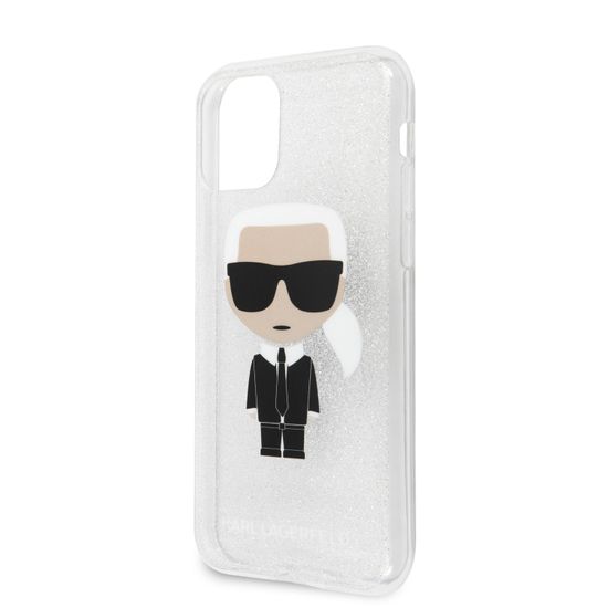 Karl Lagerfeld Glitter Iconic Kryt pre iPhone 11 Silver (EU Blister), KLHCN61TPUTRIKSI
