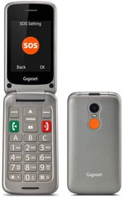 Gigaset GL590, mobil pre seniorov, véčko, veľké tlačidlá, SOS tlačidlo, jednoduché ovládanie, nabíjací stojan