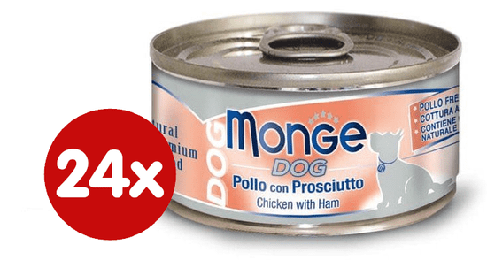 Monge Dog Natural kuracie mäso a šunka 24 x 95g