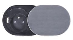 Solight Vstavaná zásuvka + 1 × USB s posuvným viečkom, kryt z brúseného hliníka, predlžovací prívod 1,9 m, USB 2400 mA, PP124