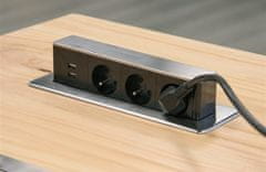 Solight USB výsuvný blok zásuviek, 3 zásuvky, predlžovací prívod 1,9 m, obdĺžnikový tvar, strieborný, PP126