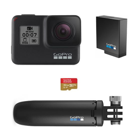 GoPro HERO7 Black + 32GB microSD karta + náhradné batérie + statív Shorty (CHDRB-701)
