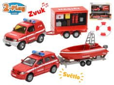 Mikro hračky Hasičské autá 13 cm kov s prívesom a vozíkom