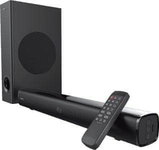 creative stage dvd reproduktor soundbar subwoofer výkon 160 w Bluetooth dosah 10 m aux vstup optický vstup hdmi tv arc ekvalizér diaľkové ovládanie basový zvuk