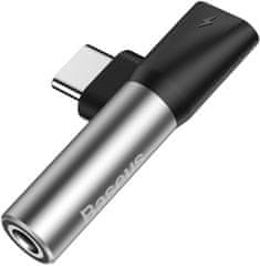 BASEUS 90° adaptér USB-C/USB-C + 3.5 mm jack (strieborno-čierna), CATL41-S1