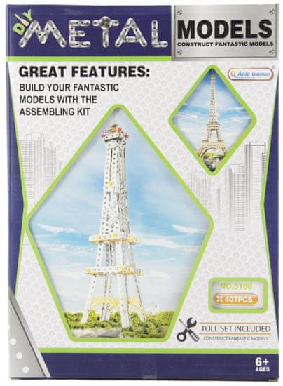 Teddies Stavebnica kov Eiffelova veža 407 dielikov v krabici 26 x 36 x 6 cm