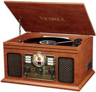 elegantný retro gramofón Victrola VTA-200 design 3 rýchlosti otáčok 33 45 78  FM rádio CD kazetová mechanika bluetooth 