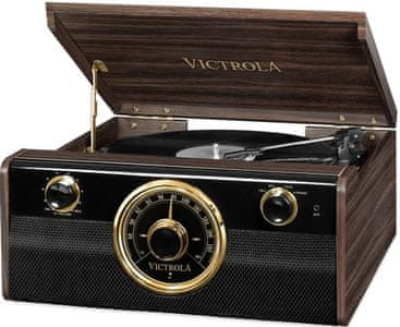 elegantný retro gramofón Victrola VTA-240B design 3 rýchlosti otáčok 33 45 78 FM rádio tuner bluetooth 3,5mm jack RCA výstup 