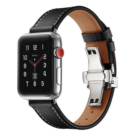 MAX Náhradný remienok pre Apple Watch 44mm MAS03 čierny kožený
