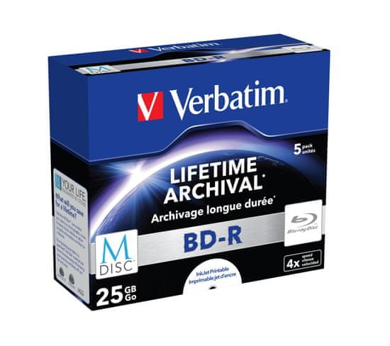 VERBATIM M-DISC BD-R SL 25GB, 4x, printable, jewel case 5 ks (43823)