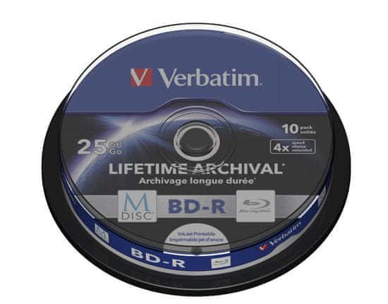 VERBATIM M-DISC BD-R SL 25GB, 4x, printable, spindle 10 ks (43825)