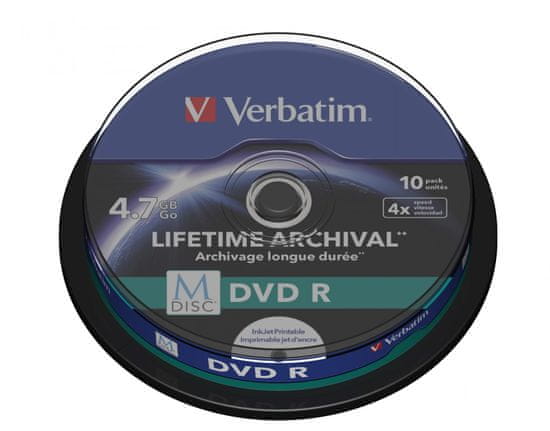 VERBATIM M-DISC BD-R 4,7GB, 4x, printable, spindle 10 ks (43824)