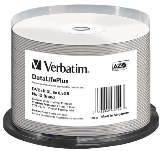 VERBATIM DVD+R DL DataLifePlus 8,5GB, 8x, thermal printable, spindle 50 ks (43754)