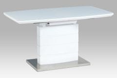 Autronic rozkladací jedálenský stôl 140+40x80x76cm, biely lesk, biele sklo/brusený nerez HT-440 WT