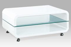 Autronic konferenčný stolík 90x60x40, MDF biely vysoký lesk, čiré sklo, 4 kolieska AHG-611 WT