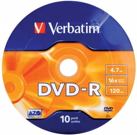 VERBATIM DVD-R AZO 4,7GB, 16x, wrap 10 ks (43729)