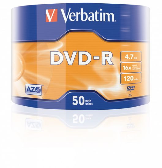 VERBATIM DVD-R AZO 4,7GB, 16x, wrap 50 ks (43788)