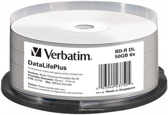 VERBATIM BD-R DL DataLifePlus 50GB, 6x, thermal printable, spindle 25 ks (43750)