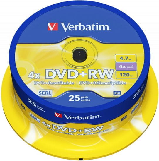 VERBATIM DVD+RW SERL 4,7GB, 4x, spindle 25 ks (43489)