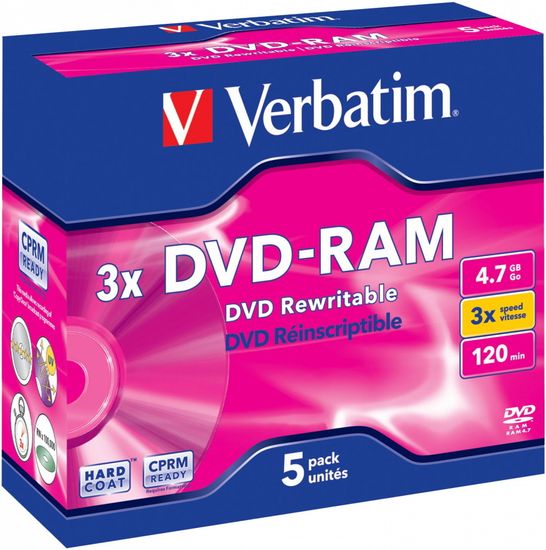VERBATIM DVD-RAM 4,7GB, 3x, jewel case 5 ks (43450)