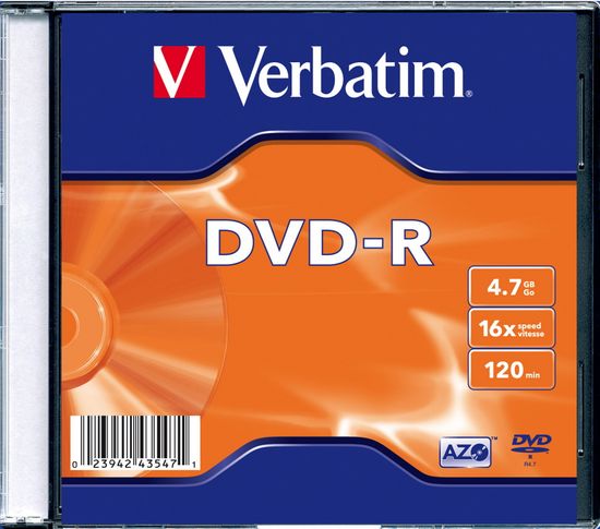 VERBATIM DVD-R AZO 4,7GB, 16x, slim case 100 ks (43547)