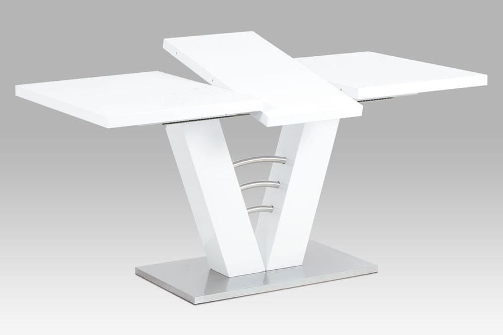 Autronic jedálenský stôl 120/160x80x75cm, vysoký lesk biely HT-510 WT