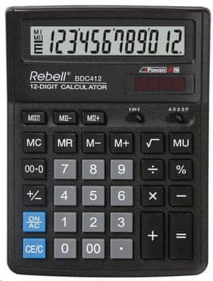 Vrecková kalkulačka Rebell BDC412 (RE-BDC412 BX), solárna, malá, ľahká, základná