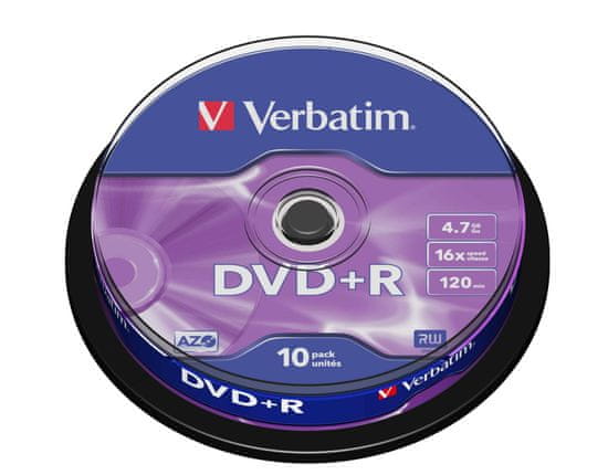 VERBATIM DVD+R AZO 4,7GB, 16×, spindle 10 ks (43498)
