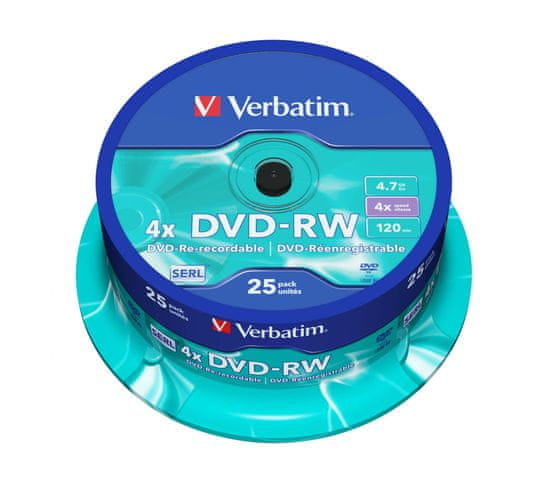 VERBATIM DVD-RW SERL 4,7GB, 4×, spindle 25 ks (43639)
