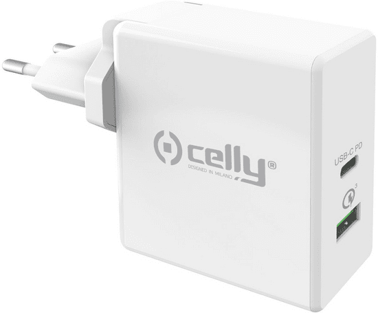CELLY PRO POWER cestovná nabíjačka s USB-C a USB TCUSBC30WWH, biela