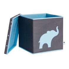 Úložný box na hračky s krytom - šedý, modrý slon