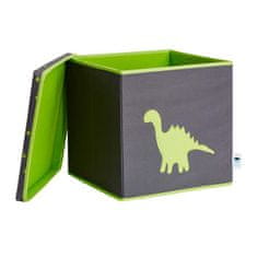 Love It Store It Úložný box na hračky s krytom - šedý, zelený dinosaurus