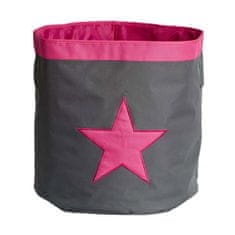 Veľký úložný box, okrúhly - šedý, ružová hviezda