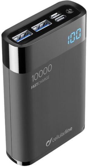 CellularLine Kompaktná powerbanka FreePower Manta HD 10000mAh, Smartphone Detect, USB-C + 2 x USB port, čierna (FREEPMANTA10HDK)