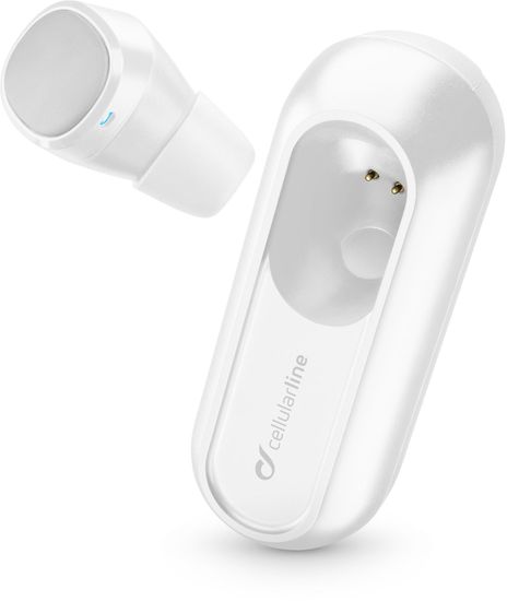 CellularLine Bluetooth headset Power Mini s nabíjacím púzdrom, biely (BTPOWERMINIW)