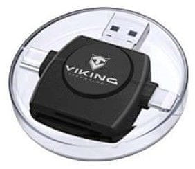 Viking OTG čítačka pamäťových kariet SD a microSD 4v1 s koncovkou APPLE Lightning / microUSB / USB 3.0 / USB-C VR4V1B, čierna