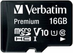 VERBATIM Premium microSDHC 16GB UHS-I V10 U1 + SD adaptér (44082)