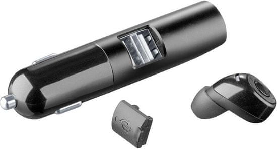 CellularLine Bluetooth mono headset Mini s nabíjacou základňou, 2 x USB port, čierny, BTCARMINIK